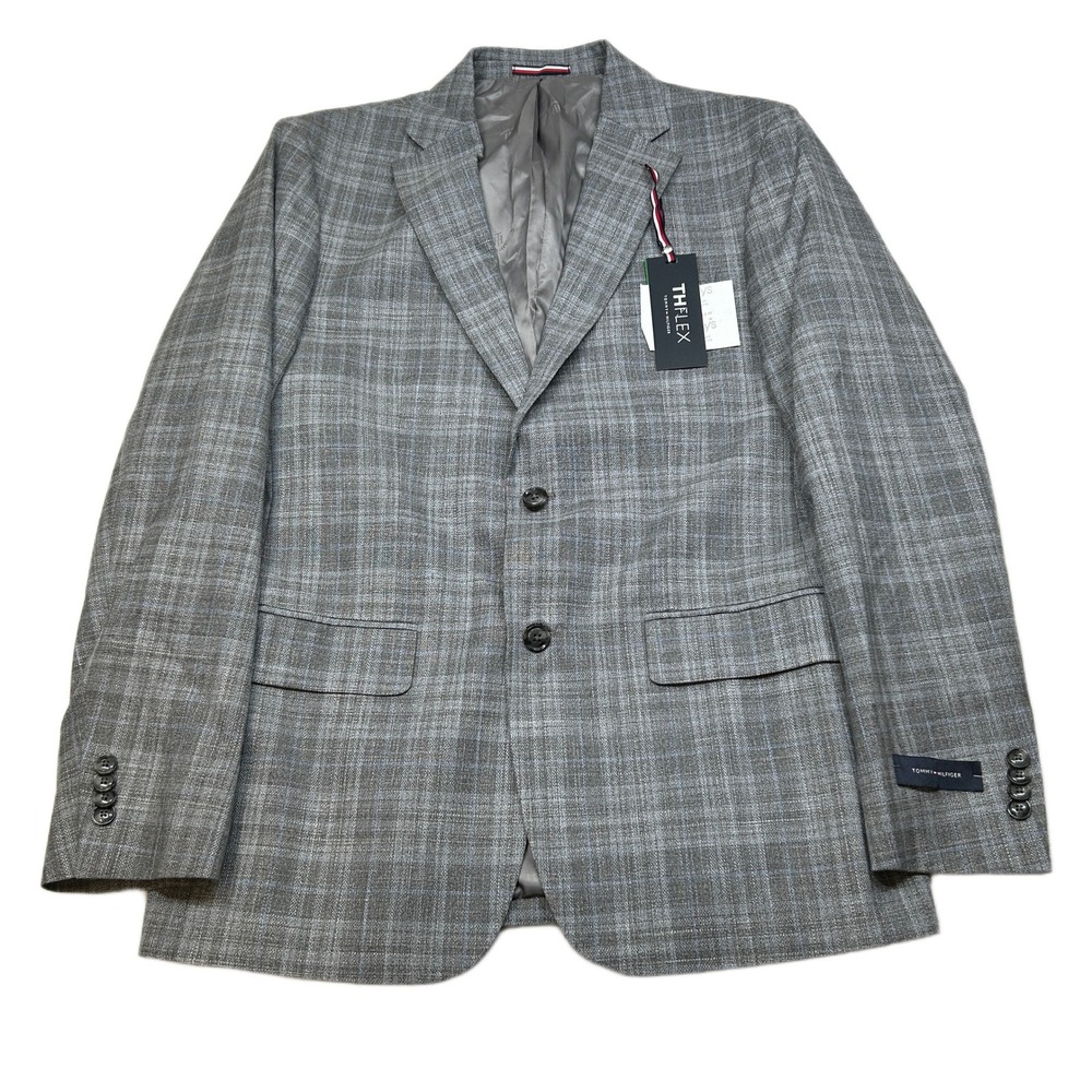 Tommy Hilfiger Modern-Fit Sport Coat Mens 40R 40 Gray‎ Plaid $295 NEW